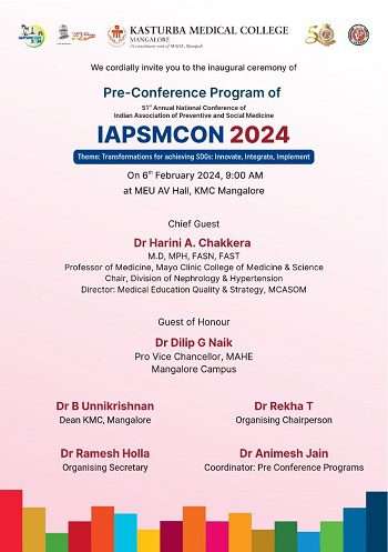The 51st IAPSMCON-2024 Will be Organized by the Department of Community Medicine, Kasturba Medical College Mangalore